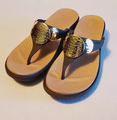 Crocs Women's Wedge Sandals Size 7 Brown Gold ( Mickey Mouse) • $19.99