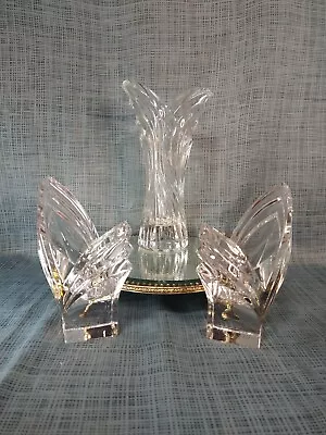 Vintage Mikasa Crystal Vase & 2 Candle Stick Holders Lead Crystal Art Deco Style • $27