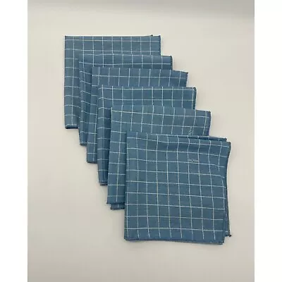 Vintage Napkins Vera Neumann Blue White Grid Square Cotton 1980s Table Linens • $43.20