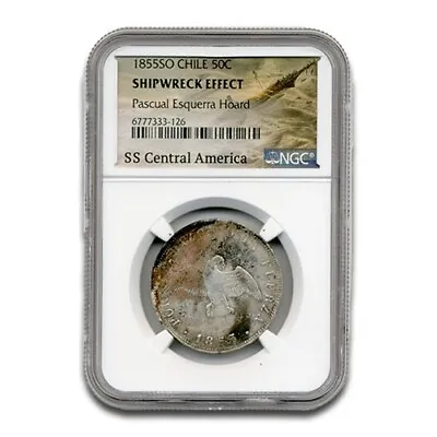 1853-1856 Santiago 50 Centavo Ssca Chilean Passenger Coin Hoard Ngc-evans Coa Sh • $110