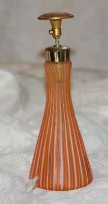 RARE MURANO ITALIAN Glass Perfume Bottle Automizer - ORANGE & WHITE STRIPE • $149.95