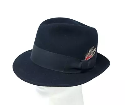 Vintage Mallory Stetson Frederick Fedora Hat 100% Wool Mens Black DW110 Size 7 • $79.95