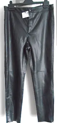 New Zara Ladies Black Faux Leather Leggings Size Eur  L Uk Size 12/14 • £15