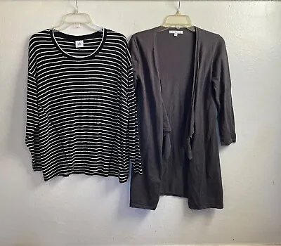 Cabi Lot Of Two Tops Cardigan Long Sleeve Black Grey White Stripe Womens Size S • $18