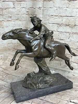 Handmade European Bronze Sculpture VINTAGE ARMOR INDIAN WAR CHIEF ON HORSE ART  • $249.50
