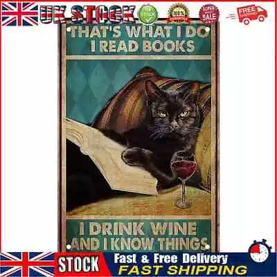 £6.50 • Buy Reading Cat Tin Plate Vintage Metal Sign Wall Art Pub Cafe Home Bedroom Decor