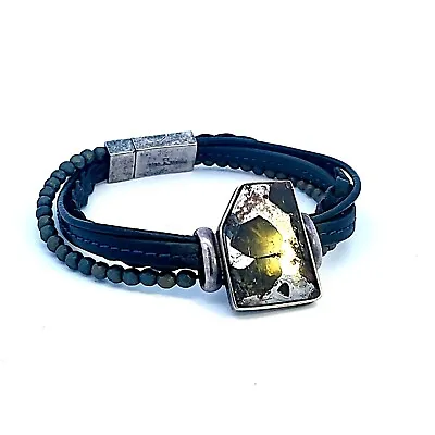 BLACK Multi String Leather With Pallasite Meteorite Bracelet. Magnetic Clasp • $400