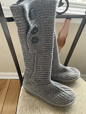 UGG 1876 Women's Cardy Classic Knit Tall Gray Sweater Boots Size 8 Shoes • $34.99