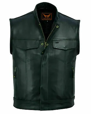 LuxHide Mens Motorcycle Biker Black Leather Vest Anarchy Club Concealed Carry • $74.99