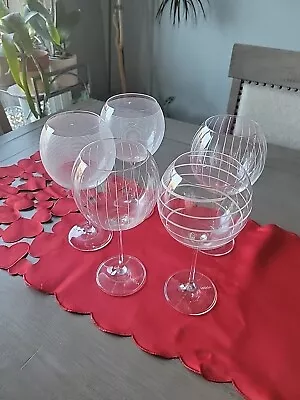 5  Mikasa  Cheers  Crystal Balloon Wine Glasses  Etched  Signed  9 1/8  • $19.99