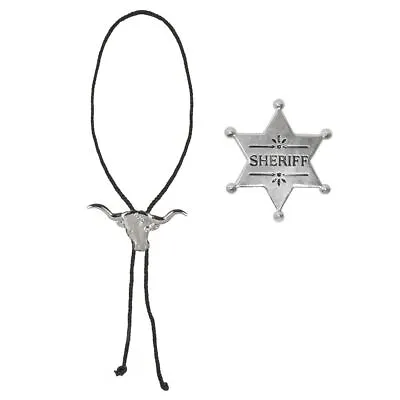 Cowboy Dress Up Kit With Cattle Necklace And Sheriff Star Fancy Dress Accessory • £5.97