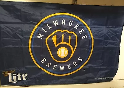 Milwaukee Brewers Miller Lite Flag Banner New Ball An Glove Logo 29  X 48  • $14.96