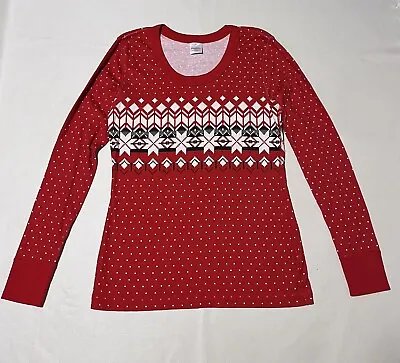 Hanna Anderson Pajama Top Womens M Red Christmas Holiday Organic Cotton • $12
