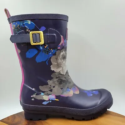 Joules Molly Welly Women’s 7 Navy Blue Floral Mid Calf Waterproof Rain Boots • $29.99