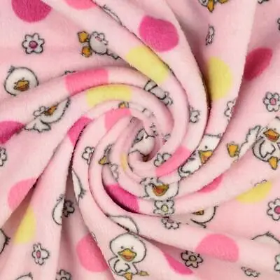 Double Sided Super Soft Cuddle Fleece Fabric Material - DUCKS AND DAISIES PINK • £2.29