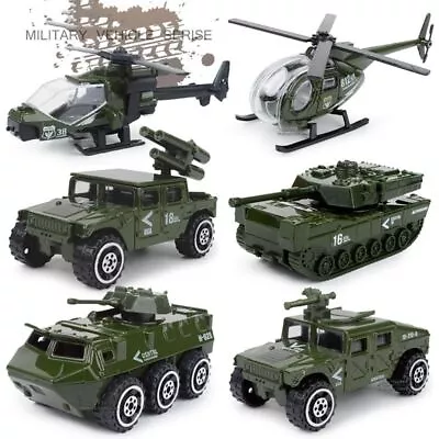 6x Military Diecast Army Car Tank Helicopter Model Playset Kids Boys Toy Kit • $25.39