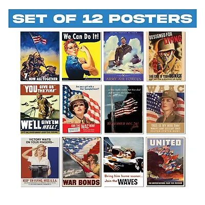 World War II Memorabilia Posters Set Of 12 - Historical Military Art Collection • £22.99