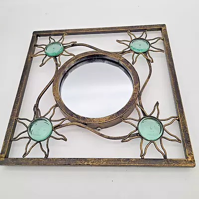 Vintage Sun In Splendor Cast Iron Frame Mirror 4 Green Glass Celestial Suns • $45.88