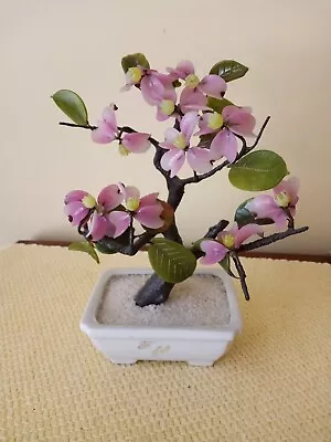 Vintage Gemstone Bonsai Tree Pink Dogwood Flowers In  Pot 8  • $34.95