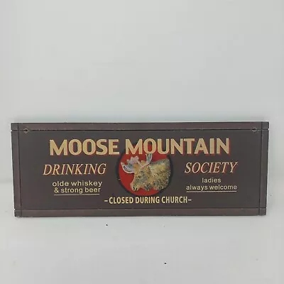 Moose Mountain Drinking Club Wood Hanging Wall Sign Decor Rustic Country Cabin • $12