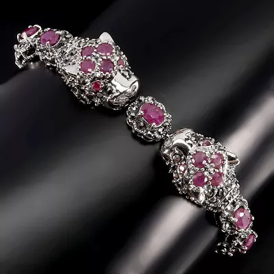 Heated Ruby 6x4mm Marcasite Gemstone 925 Sterling Silver Tiger Jewelry Bracelet • $13.50