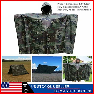 US Military Woodland Ripstop Wet Weather Raincoat Poncho Camping Hiking Camo • $23.99