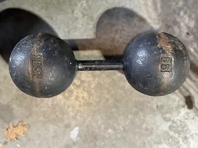 RARE Vintage York 55 Lb Cast Iron Globe Dumbbell • $650