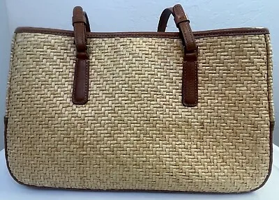 Vintage Liz Claiborne Purse Straw Top Double Handle Handbag Shoulder Strap Multi • $11.99