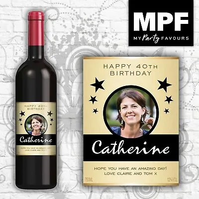 £3 • Buy Personalised Photo Wine Bottle Label - Birthday Any Occasion - GLD