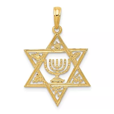 10K Yellow Gold Star Of David Menorah Pendant Necklace L-27mm 1.03gm • $120