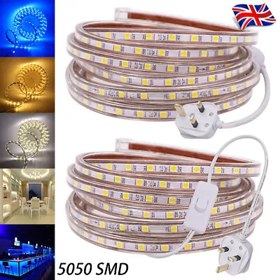 £6.11 • Buy Dimmable LED Strip 220V 5050 1-25m Waterproof Tape Commercial Light Rope UK Plug
