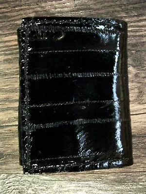 Glossy Black Pacific Eel 9 Slot Trifold Wallet Made In USA • $39.95