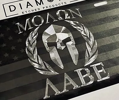 Engraved Molon Labe Combo Laser US Flag & Diamond Etched Car Tag License Plate • $19.89