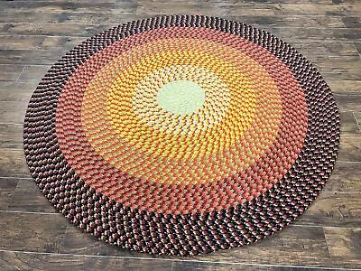 Large Round American Hand Braided Rug 7x7 Ft Multicolor Orange Vintage Carpet • $839.40