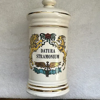 $48 • Buy Old French Porcelain Apothecary Jar With Lid. Datura Stramonium