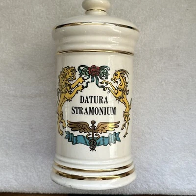 $48 • Buy Old French Porcelain Apothecary Jar With Lid. Datura Stramonium