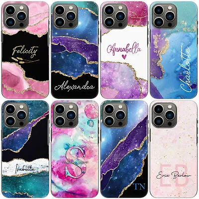 Personalised Initial Phone Case For IPhone 14/13/12/11/XR Star Marble Hard Cover • $15.69