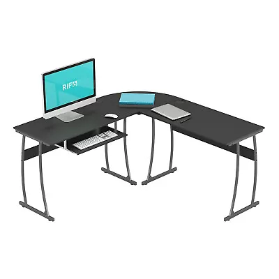 RIF6 L Shaped Computer Office Desk W/ Keyboard Tray Easy Assembly Black (Used) • $59.67