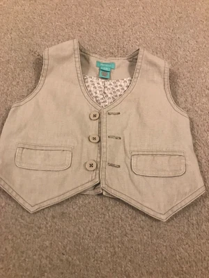 £4 • Buy Monsoon Baby Boys Beige Cotton Lined Waistcoat Age 6-12 Months