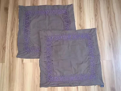 ECHO New York Cotton Embridered Euro Shams Khaki Green Purple Zip Set Of 2 READ • $30