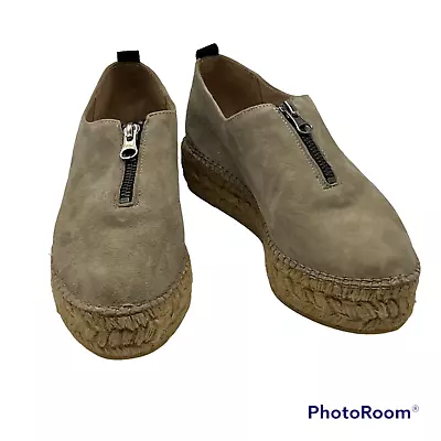 Erin Michael Tan Suede Leather Espadrille Wedge Comfort Shoes Womens Size 6.5 • $44.97