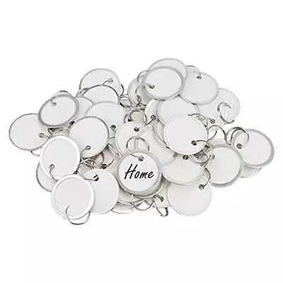 Metal Rim Key Tags White Paper Labels Writable Round Plastic Key Chain Tags • $11.30