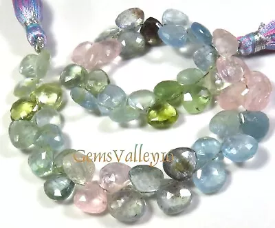 Natural Multi Aquamarine Morganite Heliodor Heart Faceted Beads 7-8.5mm GV-2171 • $32.89