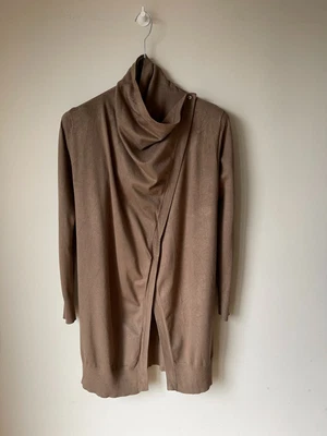 £14 • Buy VGC - ZARA KNIT LONGLINE CARDIGAN Brown Wrap Wrapover Cowl Neck M / UK 12