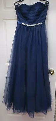 Mori Lee Blue Strapless Sweetheart Long Gown Jewel Embellished At Waist Size 8 • $18.99