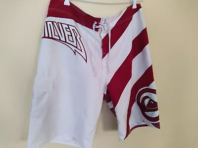 Vintage Quicksilver Board Shorts Sz 36 Thick Poly Red White Embroidery • $69