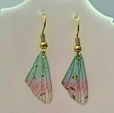 Fairy Wing Earrings Drop Dangle Pink Blue Butterfly Insect Gift Tropical Glitter • $9.95