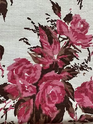 1940 Vintage Pink Brown Floral Cabbage Rose  Cotton Sewing Fabric  70”L  36”W • £19.28