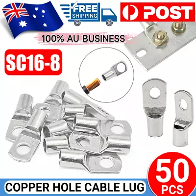 50pcs Tinned Copper Lug Cable Lugs 16-8mm Battery Connector Terminals 16mm Wire • $13.99