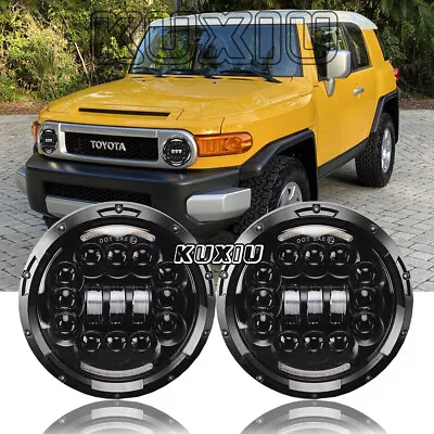 For FJ Cruiser 2007-2014 Pair 7'' Inch Round LED Headlights Combo Hi/Lo Beam DRL • $77.99